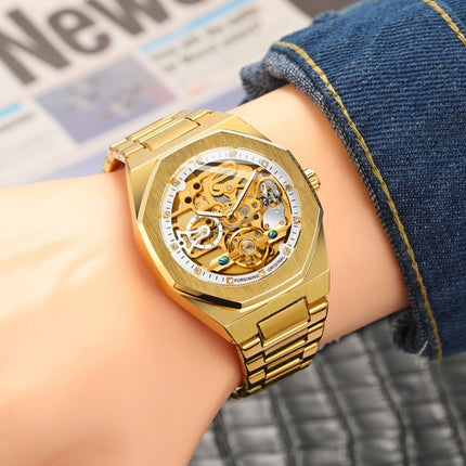 FORSINING F980 Luminous Three Eye Six Shot Weekly Steel Belt Men Fully Automatic Mechanical Watch