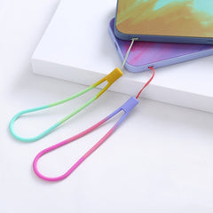 5pcs Silicone Cell Phone Lanyard Watercolor Woven Pattern Fan U Disk Strap, Spring Sakura, Winter Snow, Slurry, Green, Autumn Leaf Yellow, Purple Red