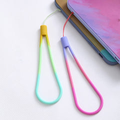 5pcs Silicone Cell Phone Lanyard Watercolor Woven Pattern Fan U Disk Strap, Spring Sakura, Winter Snow, Slurry, Green, Autumn Leaf Yellow, Purple Red