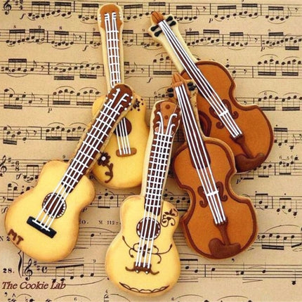 5pcs Guitar Shape Baking Biscuit Mold Stainless Steel Fondant Mousse Circle, Guitar Shape