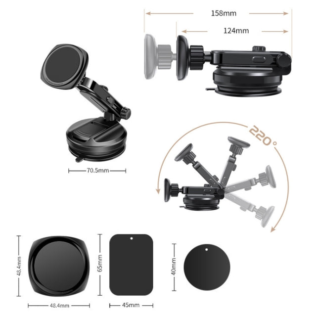 Car Telescopic Suction Cup Rubber Bottom Strong Magnetic Mobile Phone Holder, Magnetic Mobile Phone Holder