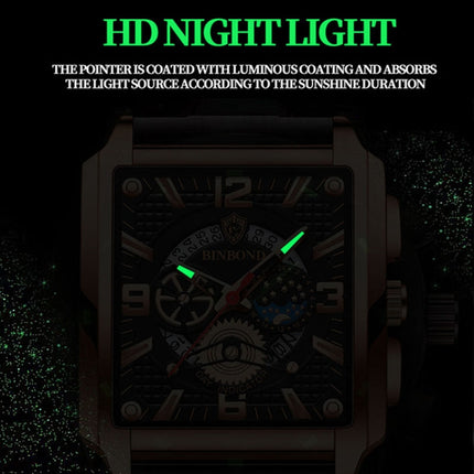 BINBONG B6575 Men Vintage Square Multifunctional Waterproof Luminous Quartz Watch, Black-Rose Gold-Black-Rose, Black-Black-Black-White, Black-Black-Black-Rose, Full Gold-Black, White-Black, Brown Leather-Rose Gold-Black, Black Leather-Rose Gold-Black  ...