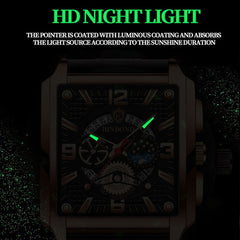 BINBONG B6575 Men Vintage Square Multifunctional Waterproof Luminous Quartz Watch, Black-Rose Gold-Black-Rose, Black-Black-Black-White, Black-Black-Black-Rose, Full Gold-Black, White-Black, White-White, Brown Leather-Rose Gold-Black��������������������...