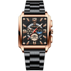 BINBONG B6575 Men Vintage Square Multifunctional Waterproof Luminous Quartz Watch, Black-Rose Gold-Black-Rose, Black-Black-Black-White, Black-Black-Black-Rose, Full Gold-Black, White-Black, White-White, Brown Leather-Rose Gold-Black��������������������...