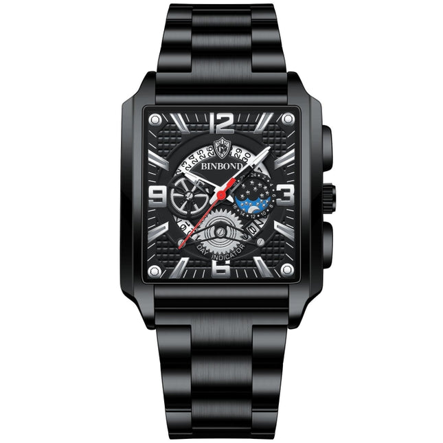BINBONG B6575 Men Vintage Square Multifunctional Waterproof Luminous Quartz Watch, Black-Rose Gold-Black-Rose, Black-Black-Black-White, Black-Black-Black-Rose, Full Gold-Black, White-Black, Brown Leather-Rose Gold-Black, Black Leather-Rose Gold-Black  ...