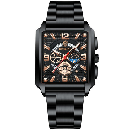 BINBONG B6575 Men Vintage Square Multifunctional Waterproof Luminous Quartz Watch, Black-Rose Gold-Black-Rose, Black-Black-Black-White, Black-Black-Black-Rose, Full Gold-Black, White-Black, Brown Leather-Rose Gold-Black, Black Leather-Rose Gold-Black  ...