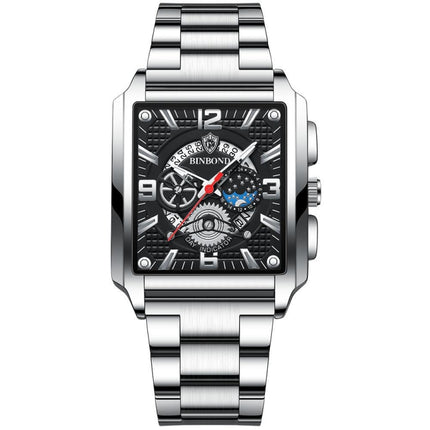 BINBONG B6575 Men Vintage Square Multifunctional Waterproof Luminous Quartz Watch, Black-Rose Gold-Black-Rose, Black-Black-Black-White, Black-Black-Black-Rose, Full Gold-Black, White-Black, Brown Leather-Rose Gold-Black, Black Leather-Rose Gold-Black  ...