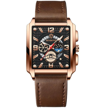 BINBONG B6575 Men Vintage Square Multifunctional Waterproof Luminous Quartz Watch, Black-Rose Gold-Black-Rose, Black-Black-Black-White, Black-Black-Black-Rose, Full Gold-Black, White-Black, Brown Leather-Rose Gold-Black, Black Leather-Rose Gold-Black  ...