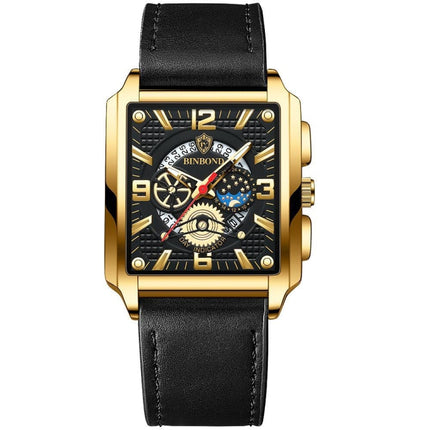 BINBONG B6575 Men Vintage Square Multifunctional Waterproof Luminous Quartz Watch, Black-Rose Gold-Black-Rose, Black-Black-Black-White, Black-Black-Black-Rose, Full Gold-Black, White-Black, Brown Leather-Rose Gold-Black, Black Leather-Rose Gold-Black  ...