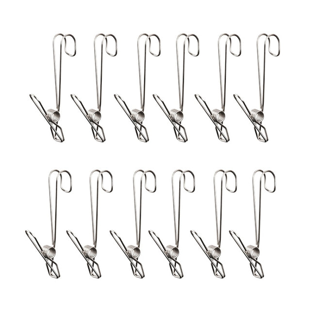 With Long Tail Clothes Drying Clip Stainless Steel Ribbon Hook Hanging Clip, 12pcs Stainless Steel