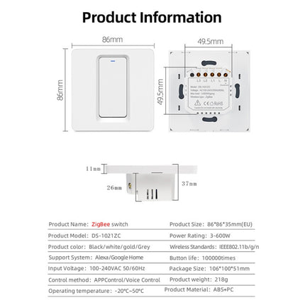 Tuya ZigBee Smart Single-fire Zero-fire Sharing Switch Phone Control Voice Panel EU Plug, Spec: