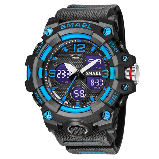 SMAEL 8008 Outdoor Sports Multifunctional Waterproof Luminous Men Watch, Black Blue