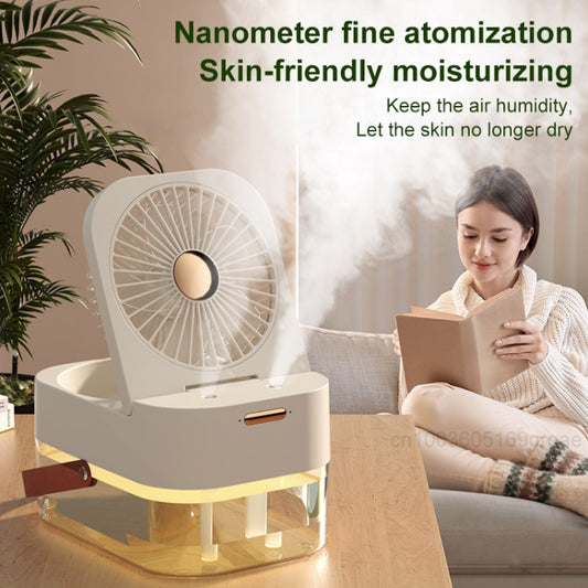 2.5L Dual Spray Humidifying Fan with Ambient Light Aroma Diffuser, USB Plug, Rechargeable 4000mAh