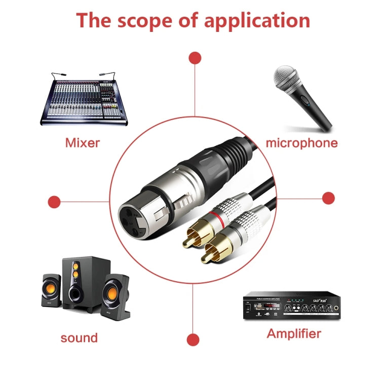 XLR Female To 2RCA Male Plug Stereo Audio Cable, Length:, 0.5m, 1m, 1.5m, 2m, 3m, 5m, 8m, 10m