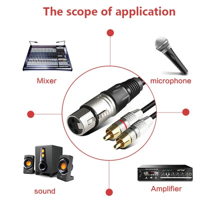 XLR Female To 2RCA Male Plug Stereo Audio Cable, Length:, 0.5m, 1m, 1.5m, 2m, 3m, 5m, 8m, 10m