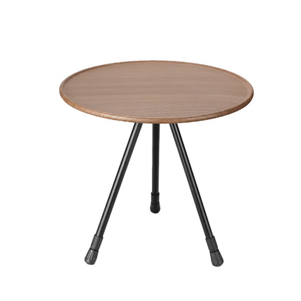 Outdoor Aluminum Alloy Folding Small Round Table Portable Liftable Camping Table, Black, Wood Color