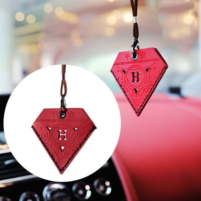 Car Pendant Triangular Ping An Charm Bag Leather Rearview Mirror Ornament, Triangular Red
