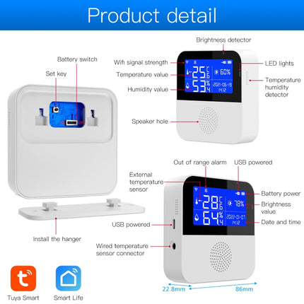 Tuya WIFI Temperature And Humidity Sensor With 2.9inch LCD Display,Spec: