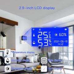 Tuya WIFI Temperature And Humidity Sensor With 2.9inch LCD Display,Spec:, Only Sensor, With Sensing Line