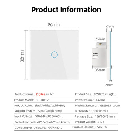 Tuya ZigBee Zero Firewire Touch Wall Remote Control Switch Light Control Voice Switch EU Plug, Style: