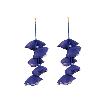 Long Exaggerated Fabric Art Handmade Petal Earrings, E1908-21 Blue, E1908-22 Yellow, E1908-23 Red, E1908-24 Pink, E1908-25 Black, E1908-26 White, E1908-27 Blue, E1908-28 Red, E1908-29 Black, E1908-30 Yellow, E1908-31 Pink, E1908-32 White, E1908-33 Blac...