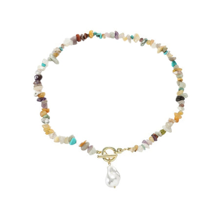 Boho Colorful Broken Natural Stone Necklace, Model:, N2105-9 Color Stone Pearl Pendant, N2206-8 Pink Stone, N2206-9 Light Blue Stone, N2206-10 Multi-color Stone, N2206-11 Transparent Stone, N2106-23 Pink Stone Single Chain                              ...