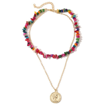 Boho Colorful Broken Natural Stone Necklace, Model:, N2105-9 Color Stone Pearl Pendant, N2206-8 Pink Stone, N2206-9 Light Blue Stone, N2206-10 Multi-color Stone, N2206-11 Transparent Stone, N2106-23 Pink Stone Single Chain                              ...