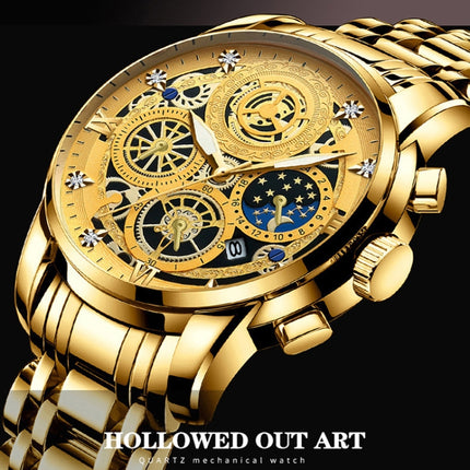 BINBOND 4010 Multifunctional Waterproof Hollowed Luminous Quartz Watch