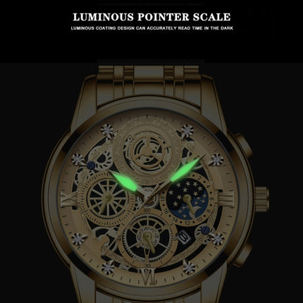 BINBOND 4010 Multifunctional Waterproof Hollowed Luminous Quartz Watch