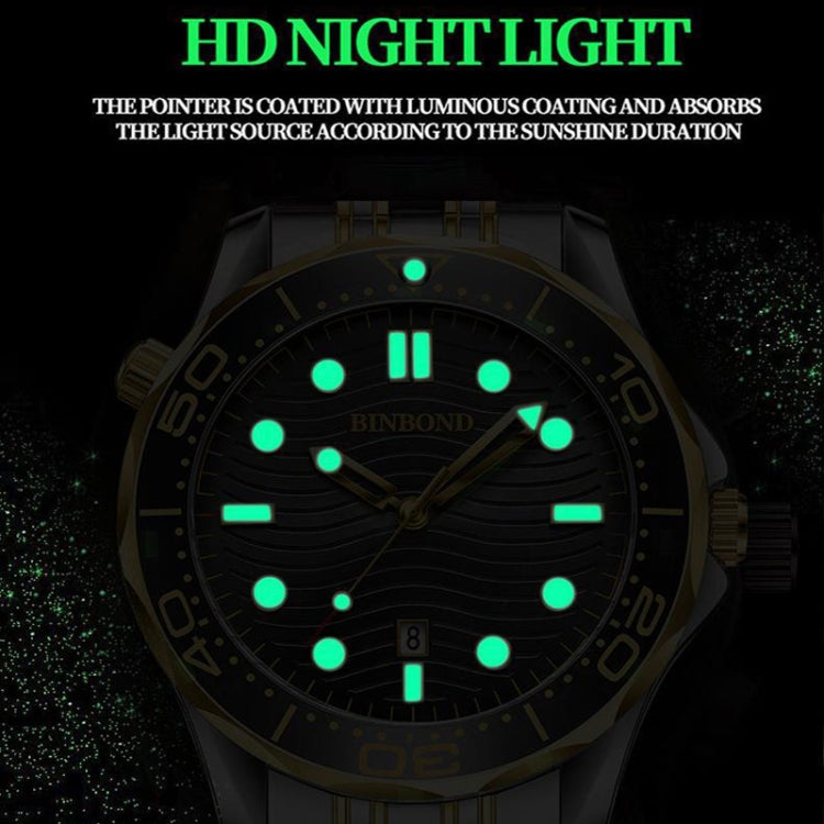 BINBOND B2820 Luminous 30m Waterproof Men Sports Quartz Watch, White Steel Black Surface, White Steel White Surface, White Steel Blue Surface, Inter-gold Black Surface, Inter-gold Blue Surface, Black Steel Black Surface White���������������������������...