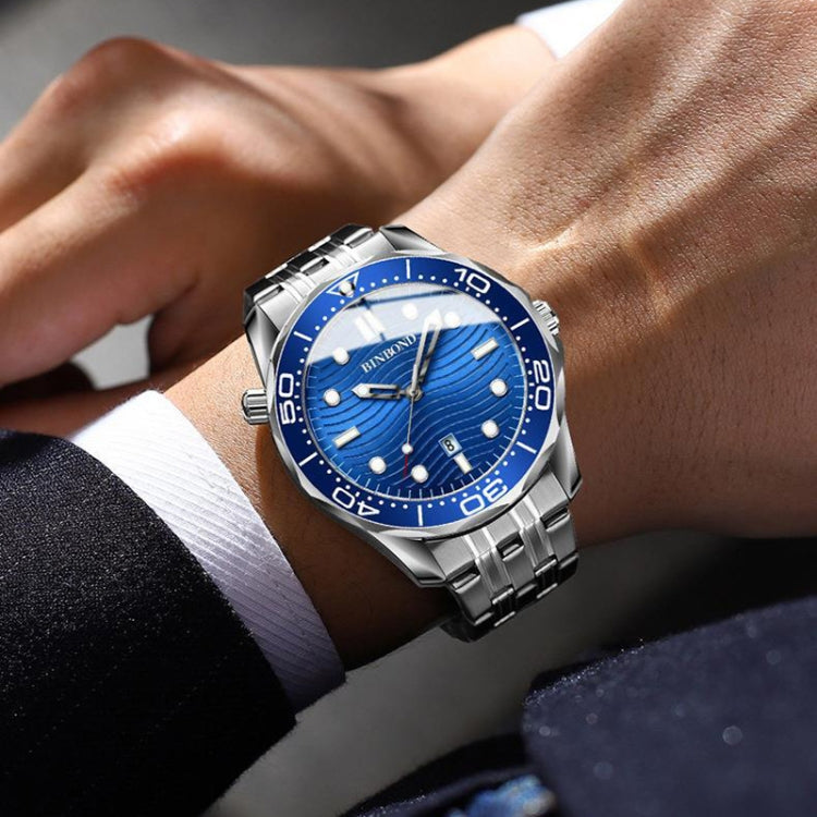 BINBOND B2820 Luminous 30m Waterproof Men Sports Quartz Watch, White Steel Black Surface, White Steel White Surface, White Steel Blue Surface, Inter-gold Black Surface, Inter-gold Blue Surface, Black Steel Black Surface White���������������������������...