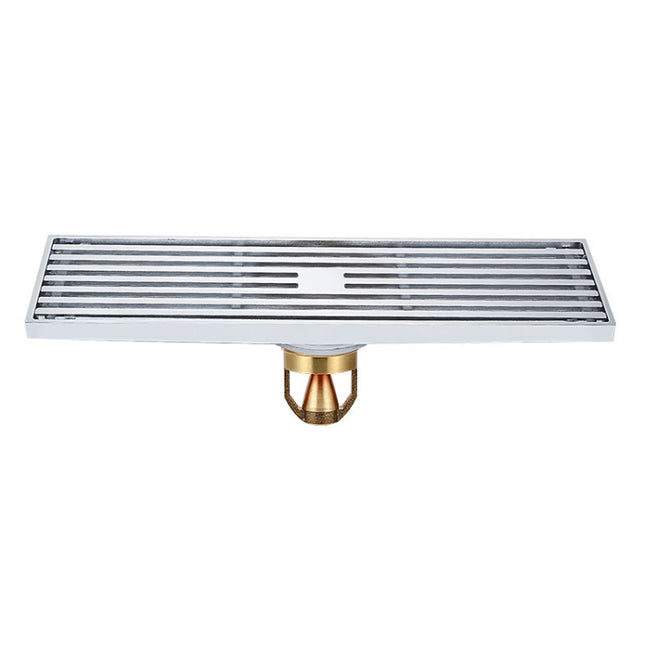8x30cm Extended Full Copper Strip Floor Drain, Style:, K8034 Chrome Plated+Black Straight Row, K8034 Chrome Plated+Copper Self Seal, K8034 Chrome Plated+5.5 Deep Water Seal, K8034 Chrome Plated+Magnetic Suspension, K8035 Nickel Brushes+Black Straight R...