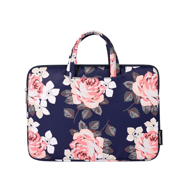 H40-B01 White Rose Pattern Laptop Case Bag Computer Liner Bag With Handle, 12 Inch, 13 Inch, 14 Inch, 15 Inch