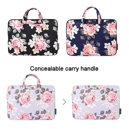 H40-B01 White Rose Pattern Laptop Case Bag Computer Liner Bag With Handle, 12 Inch, 13 Inch, 14 Inch, 15 Inch