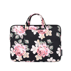 H40-B01 White Rose Pattern Laptop Case Bag Computer Liner Bag With Handle, 12 Inch, 13 Inch, 14 Inch, 15 Inch