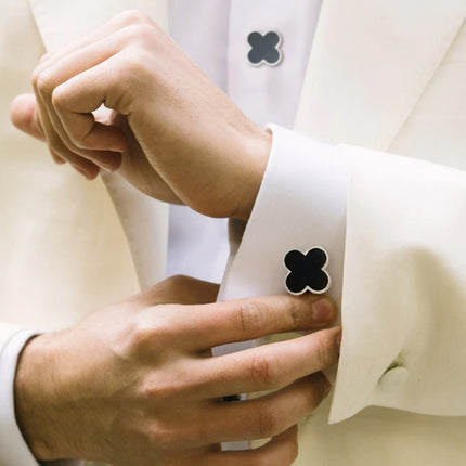 Men Clover Rose Pattern Cufflinks, Color: Red Strawberry, Silver Clover, Black Clover, Red Clover, Silver Maple Leaf, Gold Maple Leaf, Red Rose, Black Flower Pattern, Wine Red Silver Pattern, Black Cloud Pattern, Gold Cloud Pattern, Silver Laser Flower...