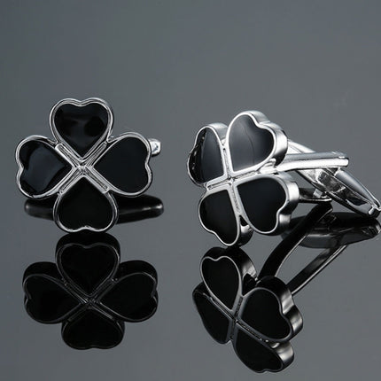 Men Clover Rose Pattern Cufflinks, Color: Red Strawberry, Silver Clover, Black Clover, Red Clover, Silver Maple Leaf, Gold Maple Leaf, Red Rose, Black Flower Pattern, Wine Red Silver Pattern, Black Cloud Pattern, Gold Cloud Pattern, Silver Laser Flower...