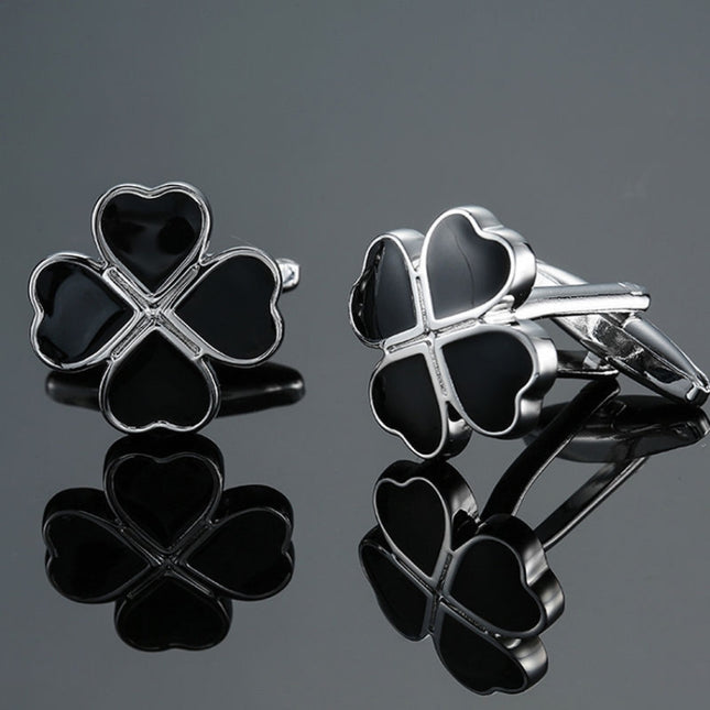 Men Clover Rose Pattern Cufflinks, Color: Red Strawberry, Silver Clover, Black Clover, Red Clover, Silver Maple Leaf, Gold Maple Leaf, Red Rose, Black Flower Pattern, Wine Red Silver Pattern, Black Cloud Pattern, Gold Cloud Pattern, Silver Laser Flower...