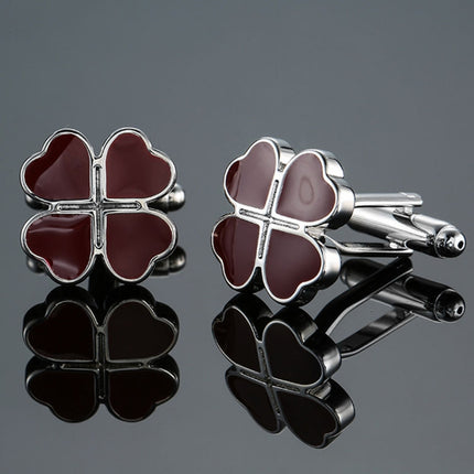 Men Clover Rose Pattern Cufflinks, Color: Red Strawberry, Silver Clover, Black Clover, Red Clover, Silver Maple Leaf, Gold Maple Leaf, Red Rose, Black Flower Pattern, Wine Red Silver Pattern, Black Cloud Pattern, Gold Cloud Pattern, Silver Laser Flower...