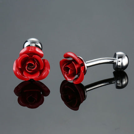 Men Clover Rose Pattern Cufflinks, Color: Red Strawberry, Silver Clover, Black Clover, Red Clover, Silver Maple Leaf, Gold Maple Leaf, Red Rose, Black Flower Pattern, Wine Red Silver Pattern, Black Cloud Pattern, Gold Cloud Pattern, Silver Laser Flower...
