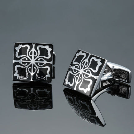 Men Clover Rose Pattern Cufflinks, Color: Red Strawberry, Silver Clover, Black Clover, Red Clover, Silver Maple Leaf, Gold Maple Leaf, Red Rose, Black Flower Pattern, Wine Red Silver Pattern, Black Cloud Pattern, Gold Cloud Pattern, Silver Laser Flower...