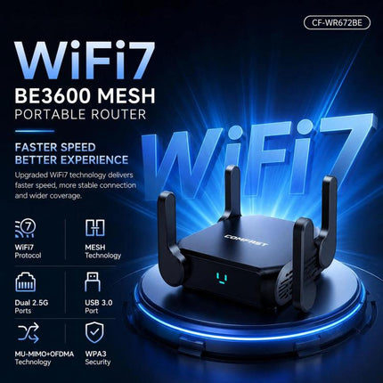 COMFAST CF-WR672BE Wi-Fi 7 BE3600 Wireless Router Dual 2.5G WAN/LAN Ports, EU Plug, US Plug, UK Plug, AU Plug