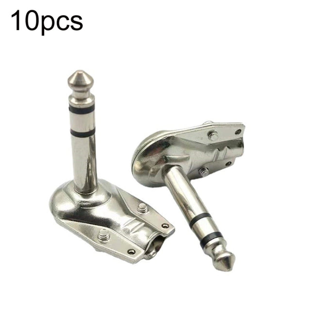 10pcs 6.35mm Right Angle Guitar Plug Audio Microphone Amplifier Connector, Mono, Binaural