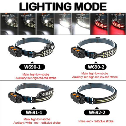 XPG+COB Induction Headlight Type-C Rechargeable Head Lamp, W690-1, W690-2, W691-1, W691-2