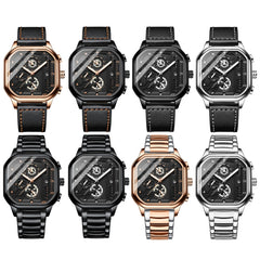 BINBOND B6577 30M Waterproof Luminous Square Quartz Watch, Black Leather-Black-Rose Gold, Black Leather-White-White, Black Steel-Black-Rose Gold, Rose Gold-Black-Rose Gold
