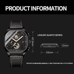 BINBOND B6577 30M Waterproof Luminous Square Quartz Watch, Black Leather-Black-Rose Gold, Black Leather-White-White, Black Steel-Black-Rose Gold, Rose Gold-Black-Rose Gold