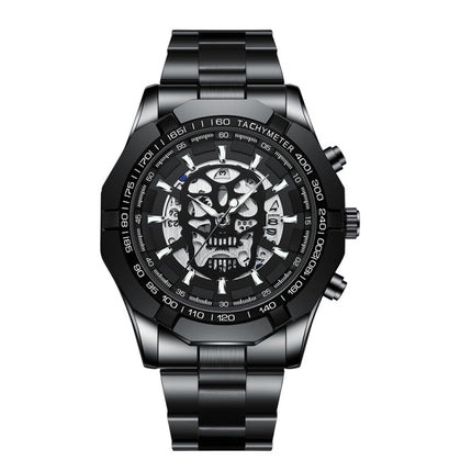 BINBOND S034 30M Waterproof Quartz Watch Skull Skeleton Luminous Watch