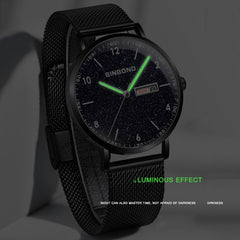 BINBOND B3820 30M Waterproof Ultra-thin Quartz Luminous Starry Watch, Black Net-Black-Starry