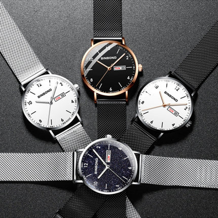 BINBOND B3820 30M Waterproof Ultra-thin Quartz Luminous Starry Watch, Black Net-Black-Starry