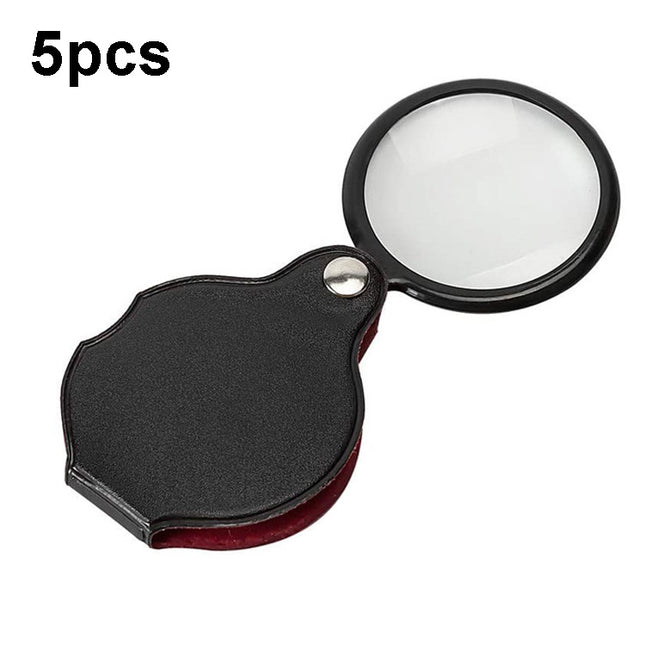 5pcs 50mm 8X Mini Leather Folding Magnifier, Leather Folding 8X